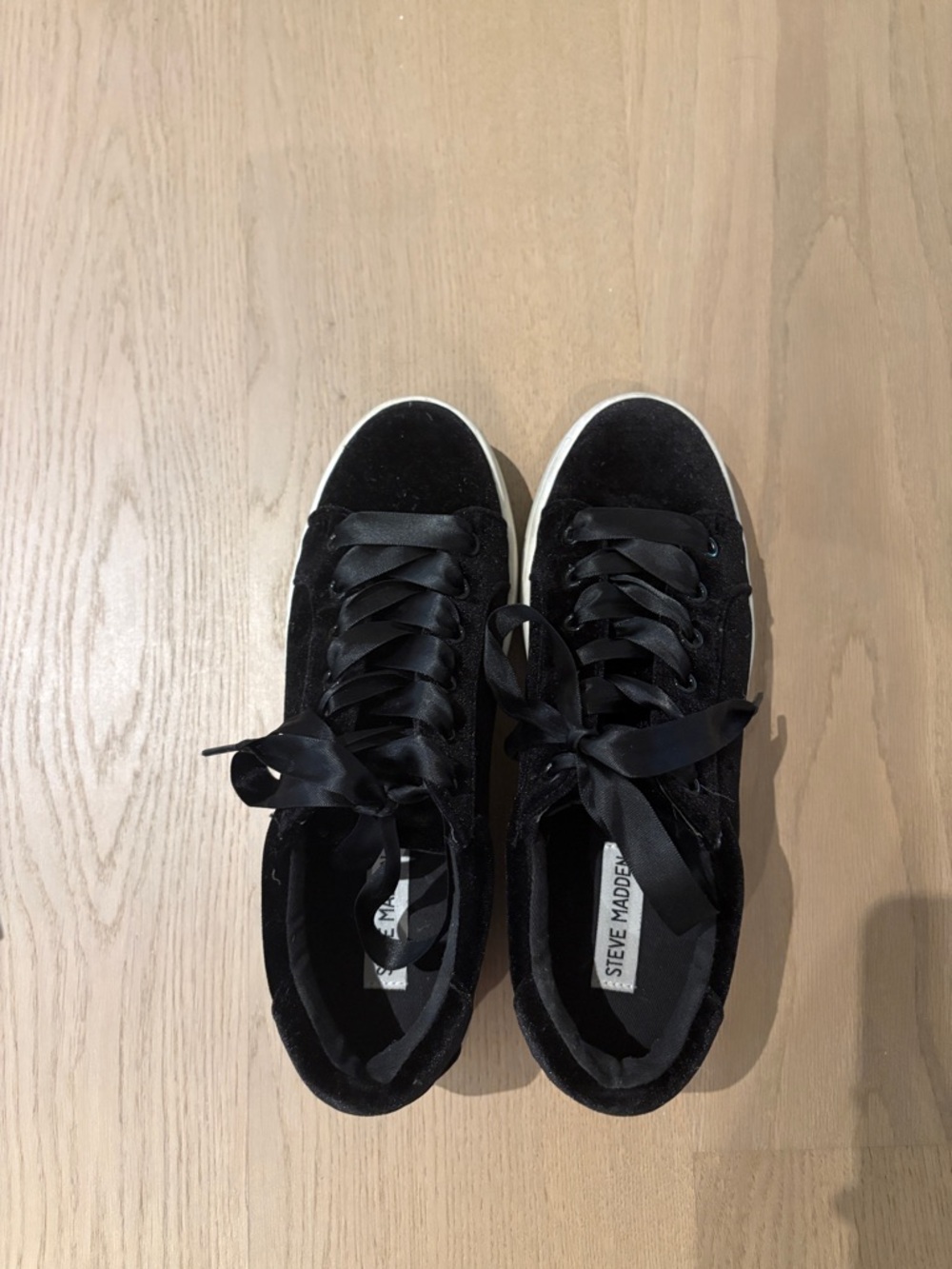 Steve Madden Black Velvet Ribbon-Lace Sneakers